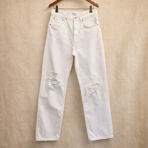 AGOLDE 90s Mid Rise Loose Fit White Distressed Jeans Straight Leg Denim 26